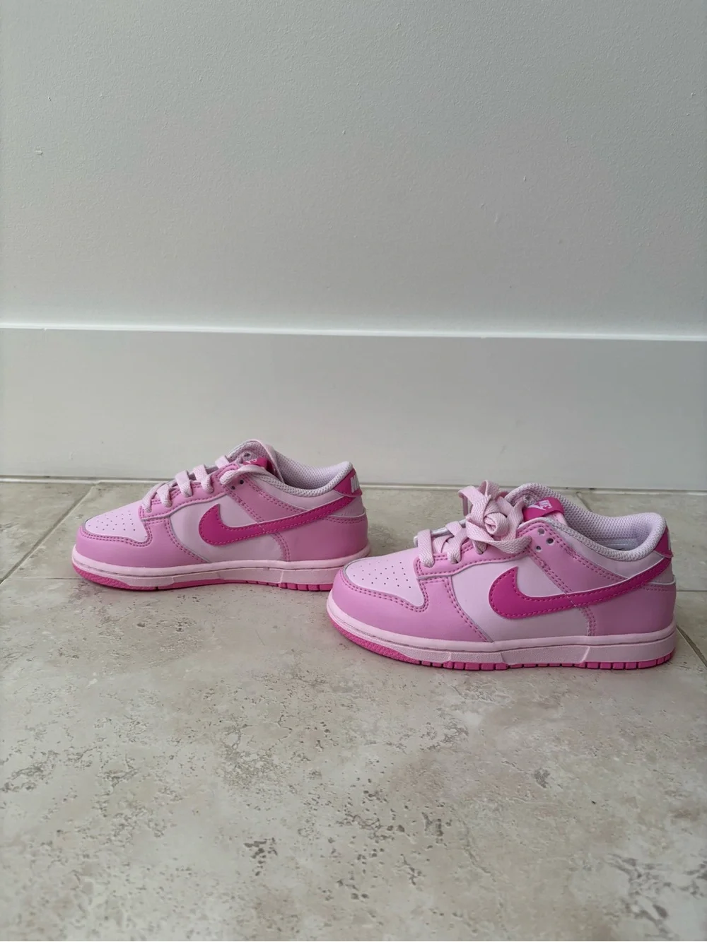 Nike Kids Pink Low-Top Sneakers with Hot Pink Swoosh